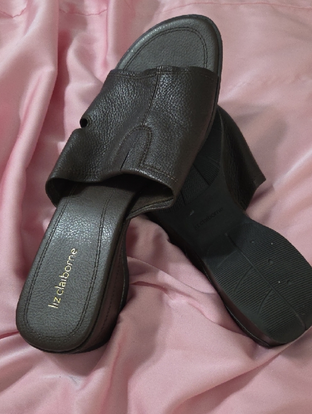 Liz Claiborne Dark Brown Leather Slide Mules - Picture 2 of 3